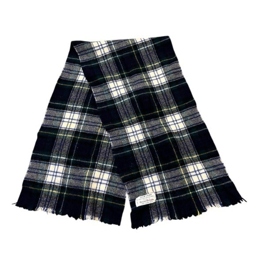 GLEN CAIRN 100% Merino Wool Dress Gordon Tartan Plaid Scarf, Blue Green Yellow